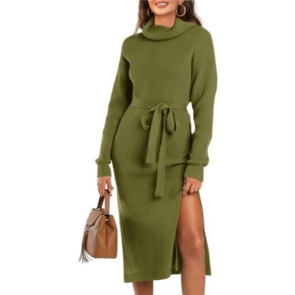 Elegant Side Slit Turtleneck Sweater main image 1